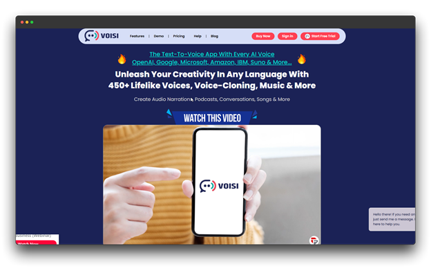 VOISI website screenshot promoting "The Text-to-Voice App with Every AI voice" and "450+ Lifelike Voices, Voice-Cloning," positioning it as one of the Best AI Text to Speech Software Tools. keywords " AI Text to Speech Software Tools : Best AI Text to Speech Software Tools : AI Text to Speech Software