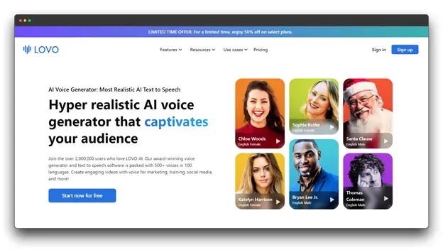 AI voice generator website featuring hyper-realistic text-to-speech technology. Join millions of users and create engaging voiceovers for marketing, training, and social media.